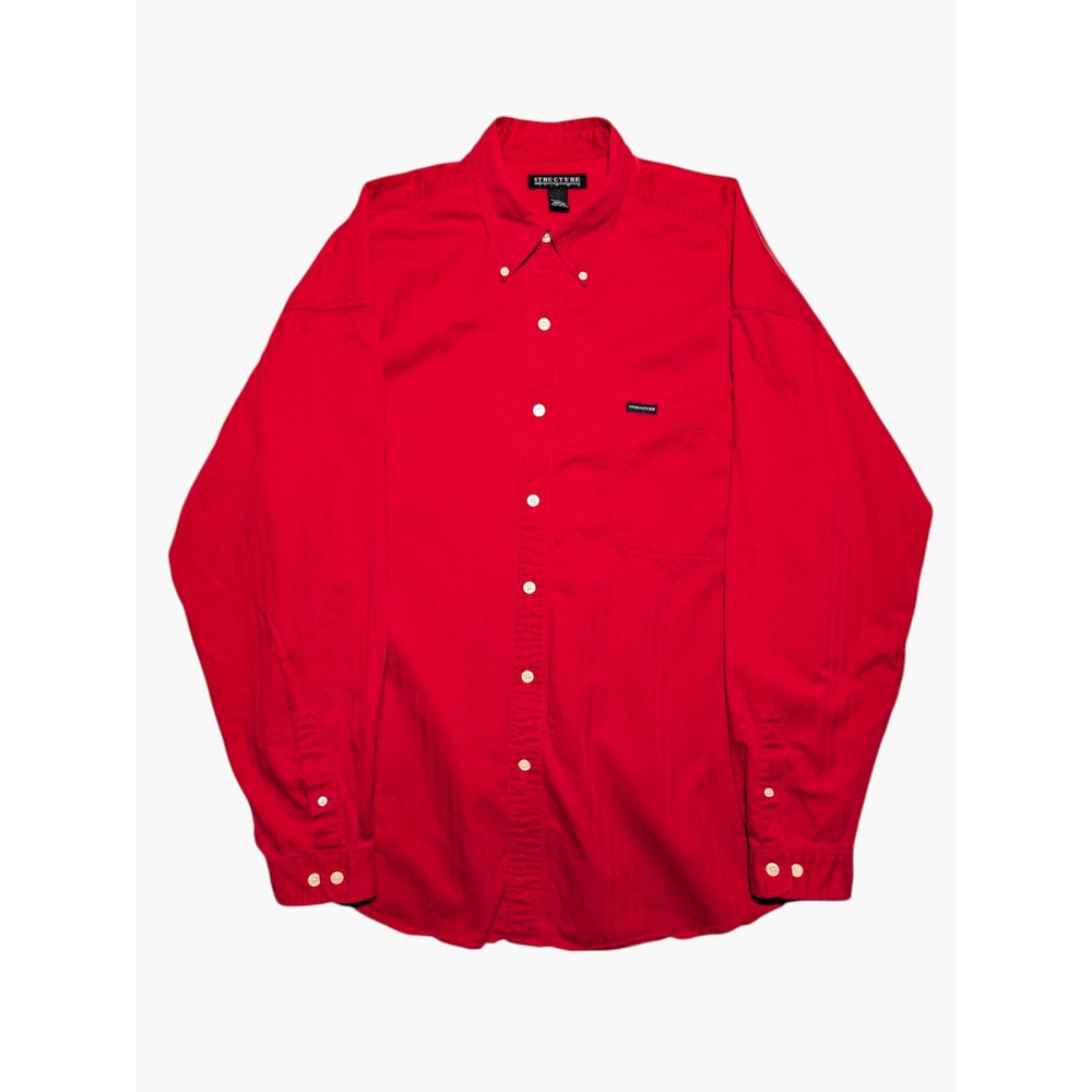 Structure Red Button Down Shirt XL Cotton Casual‎ Classic Minimalist